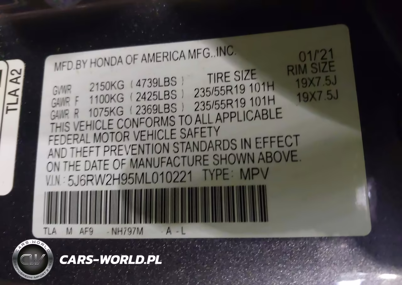 2021 Honda Cr-V Touring VIN:5J6RW2H95ML010221 - 9