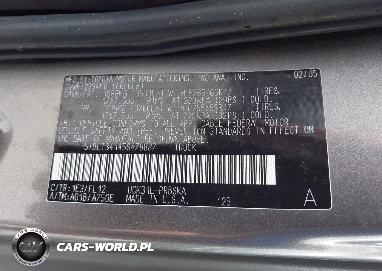 2005 Toyota Tundra Sr5 V8 VIN:5TBET34145S478887 - 9