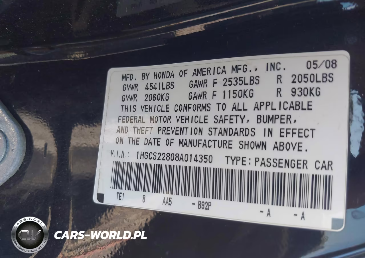 2008 Honda Accord 3.5 Ex-L VIN:1HGCS22808A014350 - 9