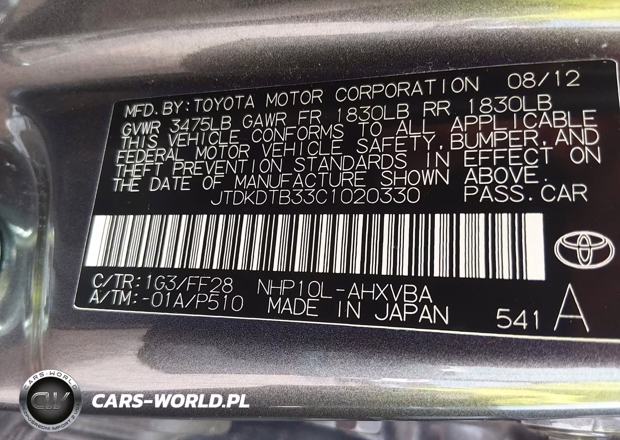 2012 Toyota Prius C Two VIN:JTDKDTB33C1020330 - 9