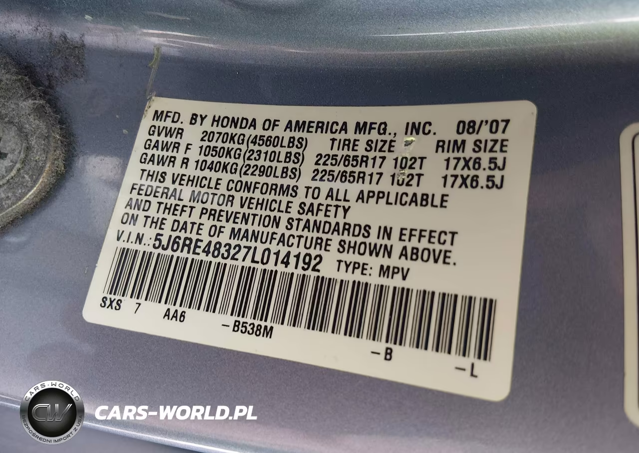 2007 Honda Cr-V Lx VIN:5J6RE48327L014192 - 9