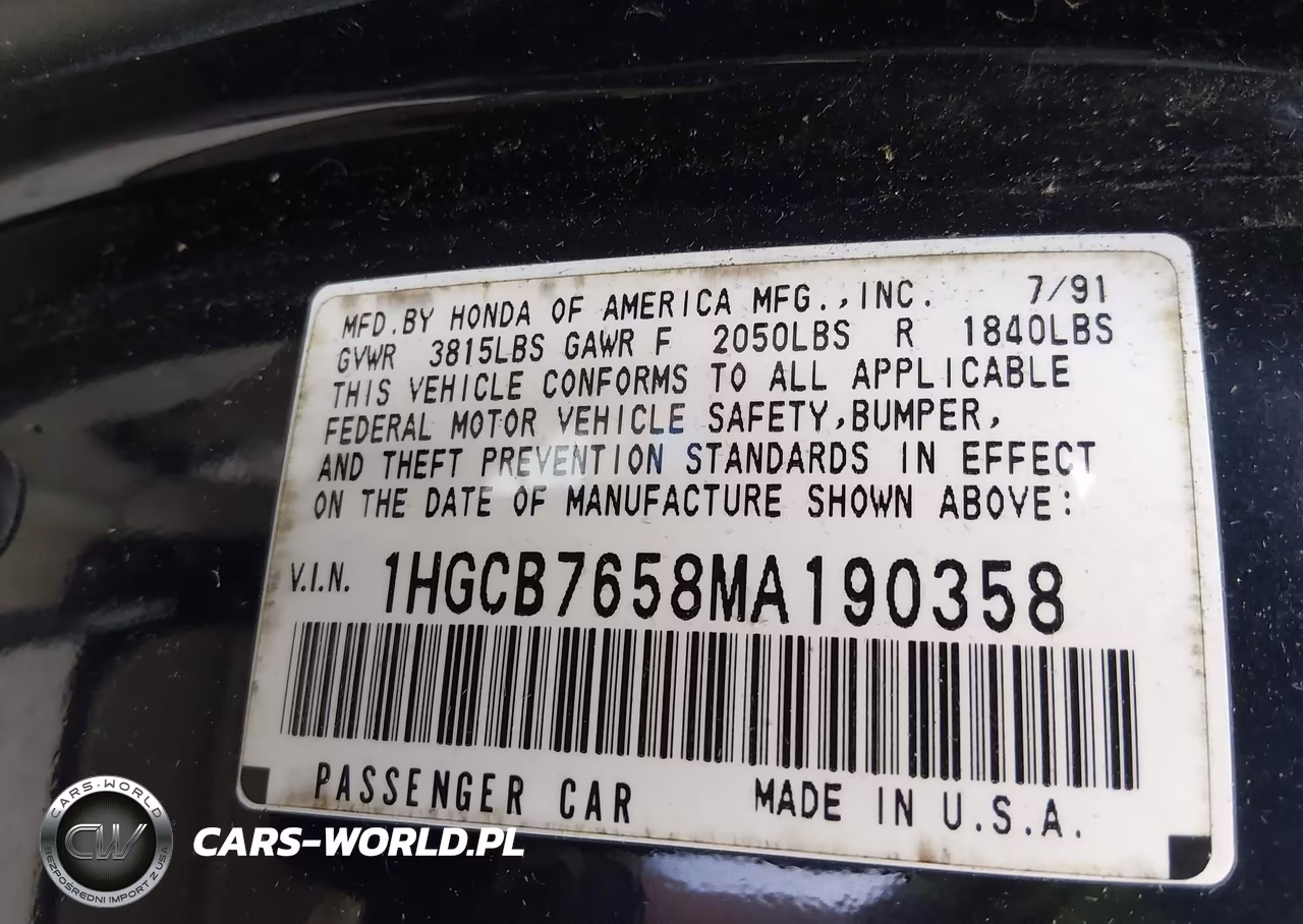 1991 Honda Accord Lx-Ex VIN:1HGCB7658MA190358 - 9