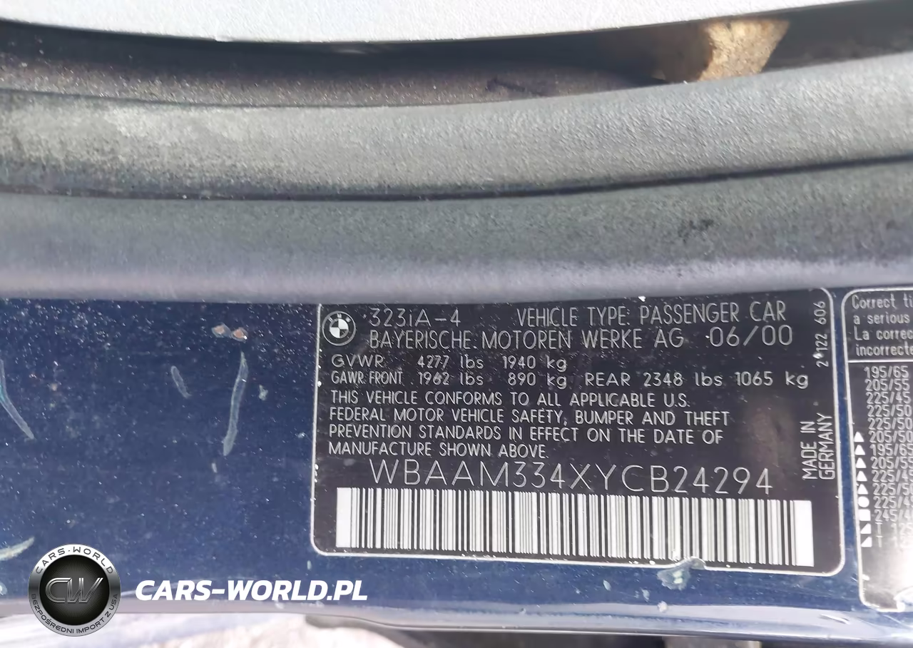 2000 BMW 323I VIN:WBAAM334XYCB24294 - 9