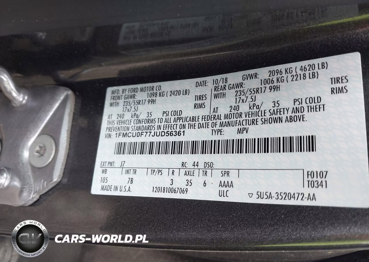2018 Ford Escape S VIN:1FMCU0F77JUD56361 - 9