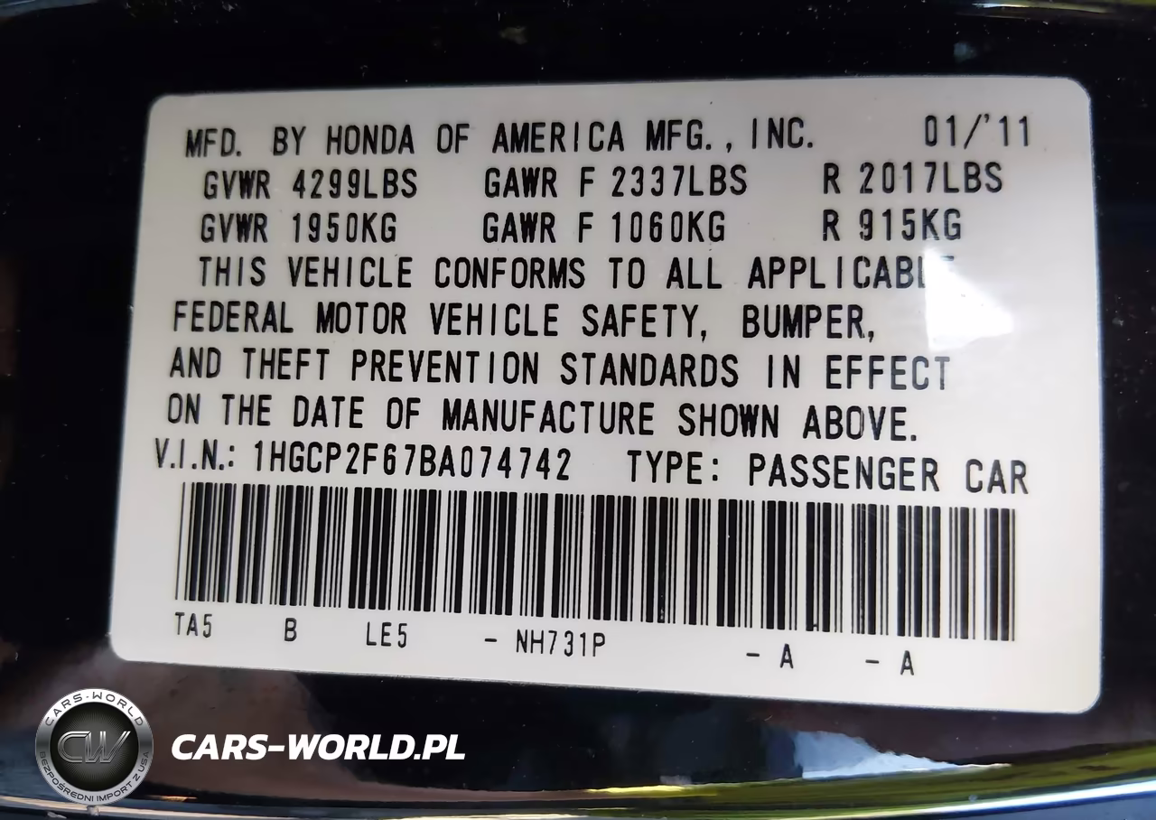 2011 Honda Accord Se VIN:1HGCP2F67BA074742 - 8