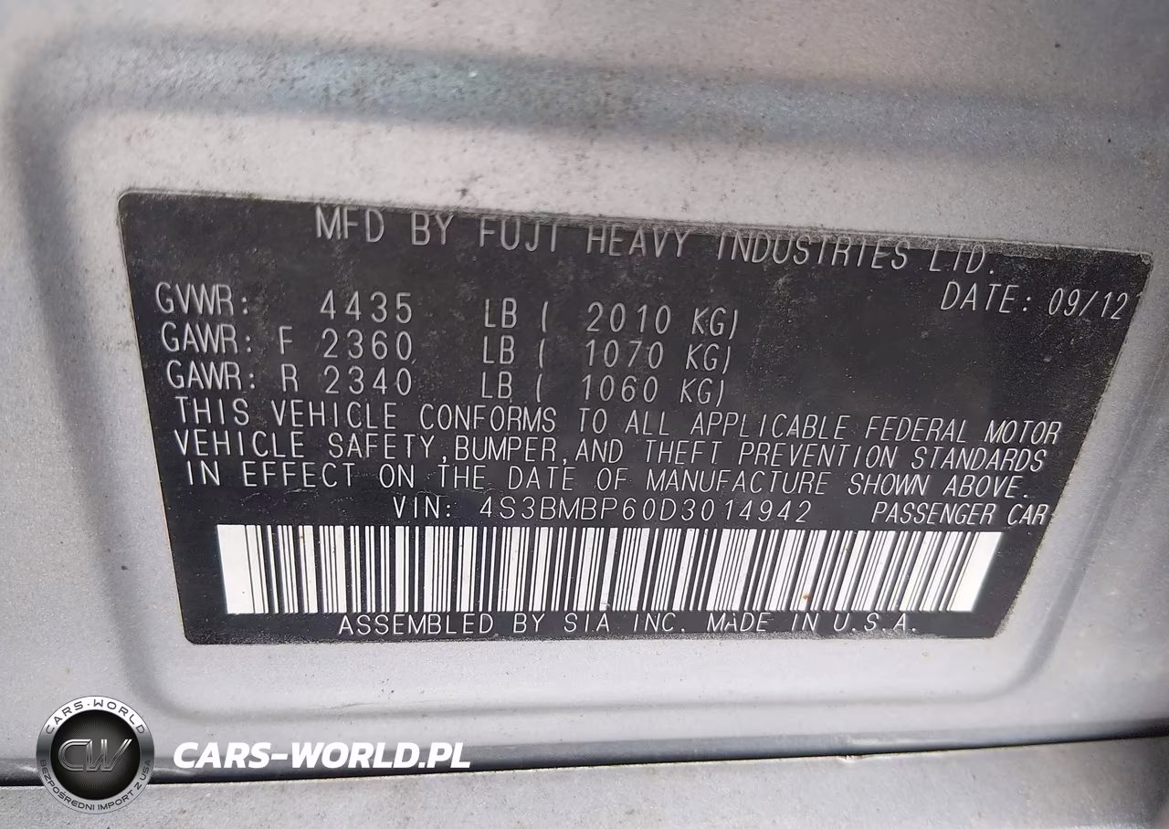 2013 Subaru Legacy 2.5I Limited VIN:4S3BMBP60D3014942 - 9