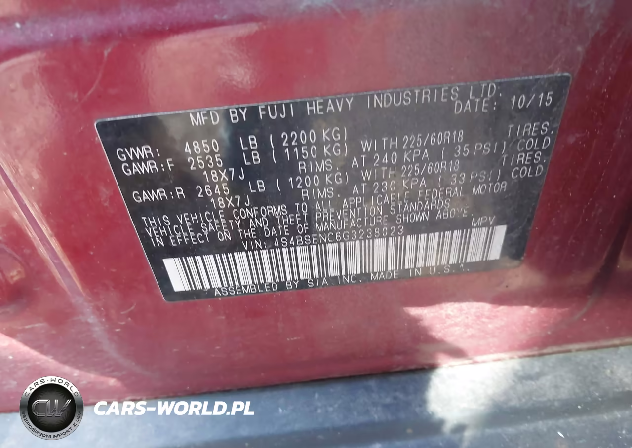 2016 Subaru Outback 3.6R Limited VIN:4S4BSENC6G3238023 - 9