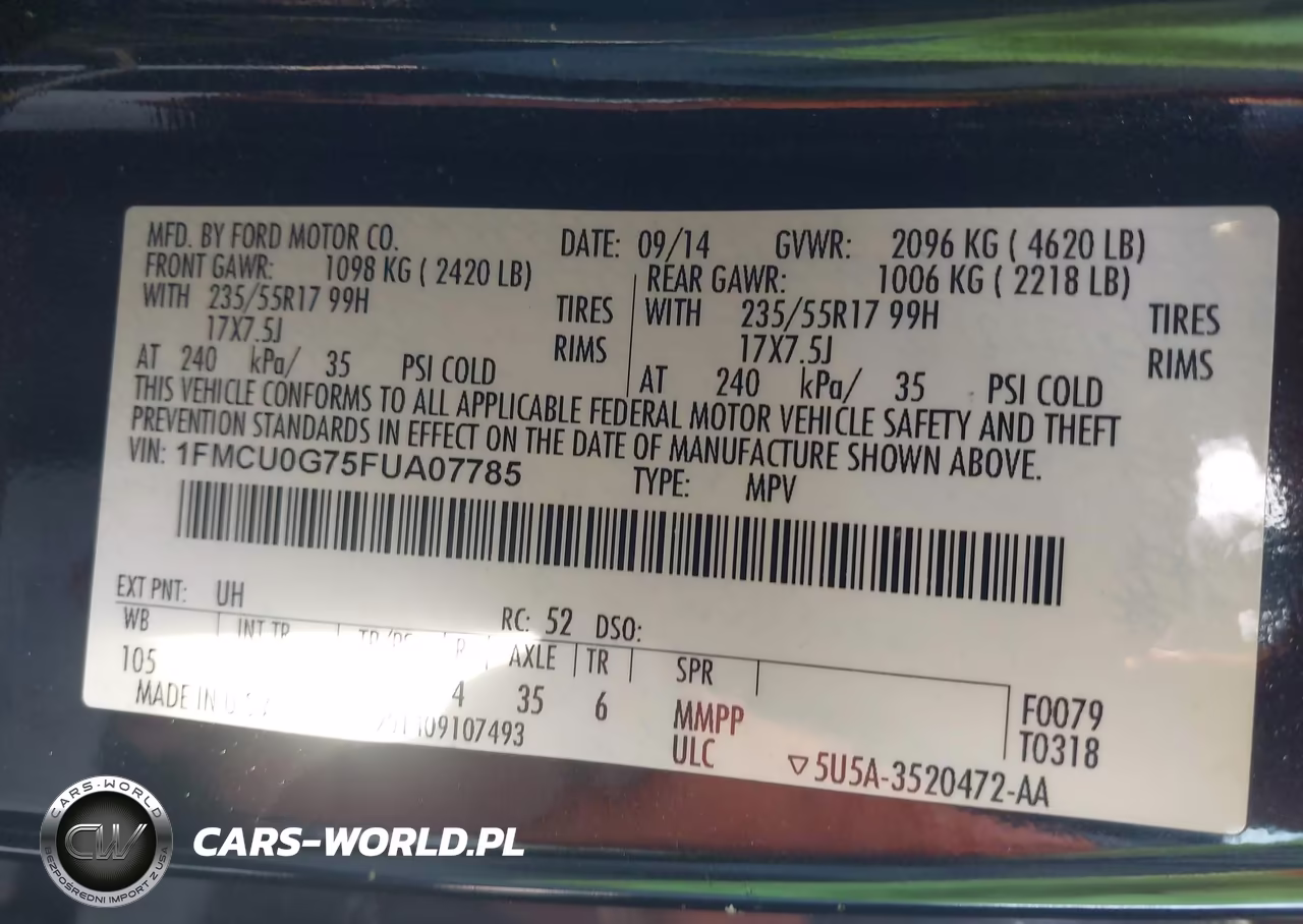 2015 Ford Escape Se VIN:1FMCU0G75FUA07785 - 9