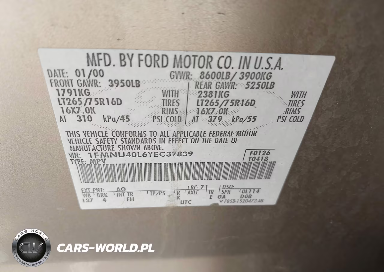 2000 Ford Excursion Xlt VIN:1FMNU40L6YEC37839 - 9