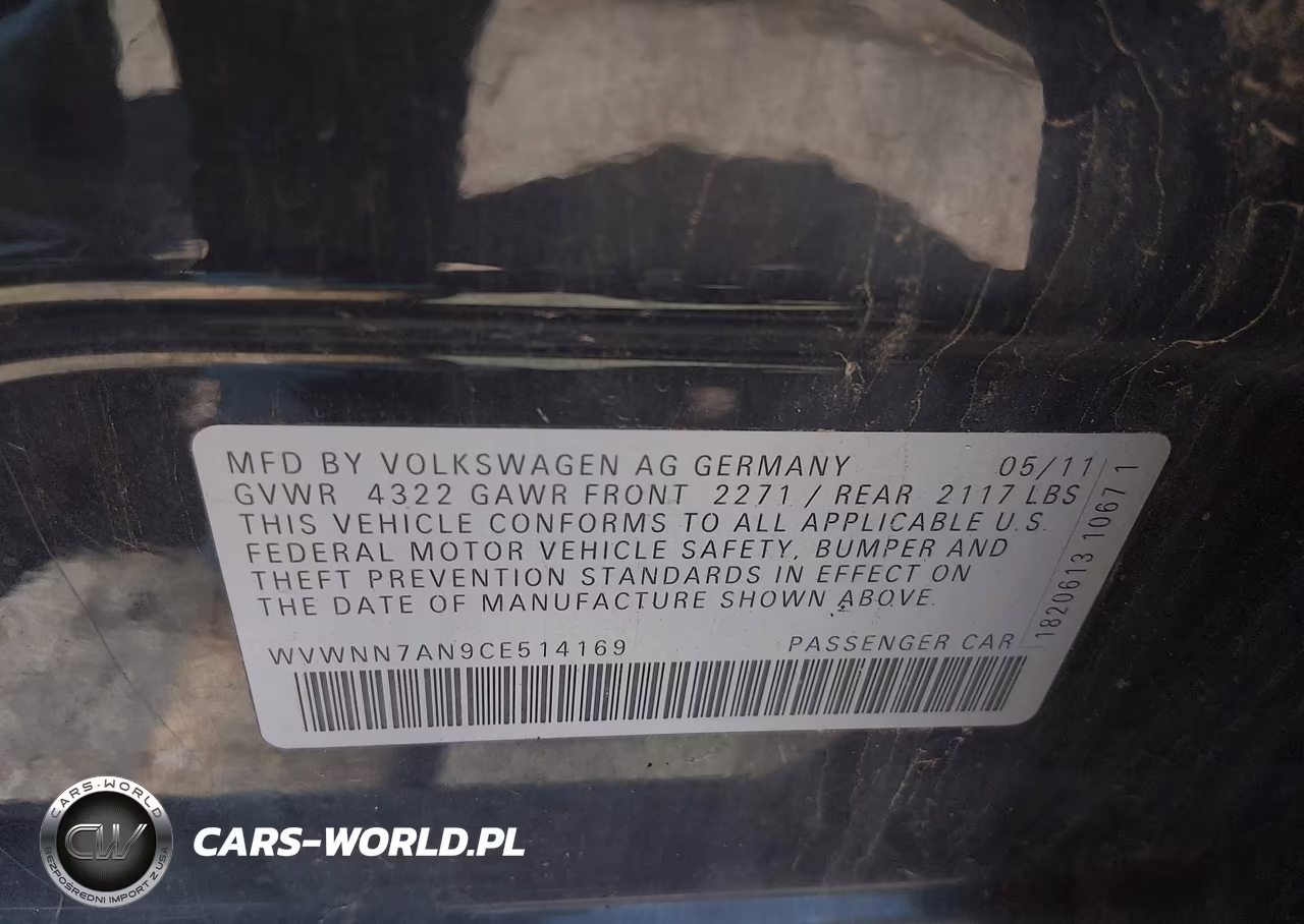 2012 Volkswagen Cc R-Line VIN:WVWNN7AN9CE514169 - 9