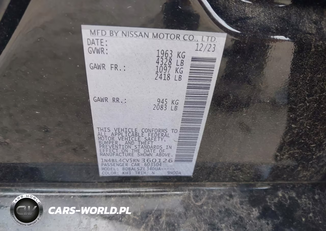 2024 Nissan Altima Sr Fwd VIN:1N4BL4CV5RN360126 - 9