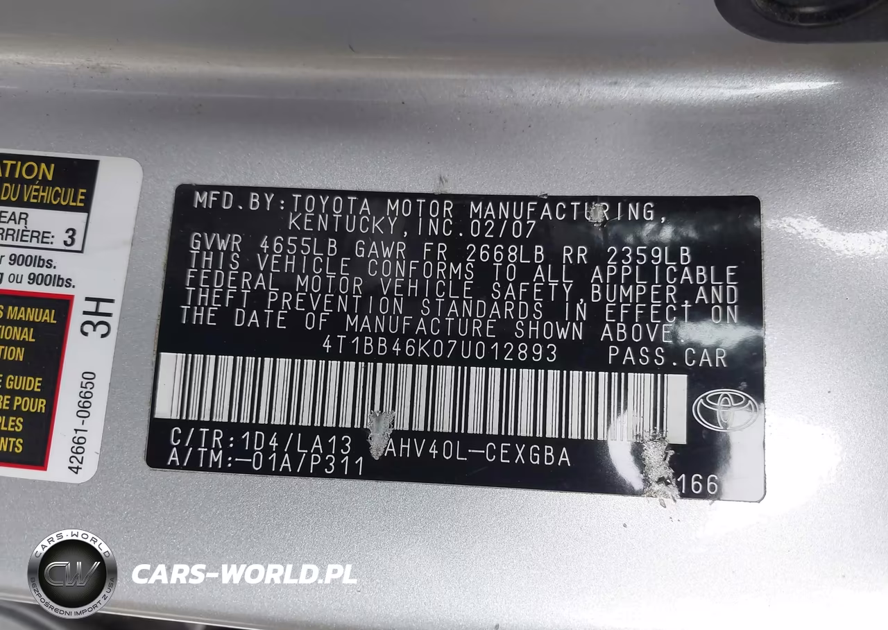 2007 Toyota Camry Hybrid VIN:4T1BB46K07U012893 - 9
