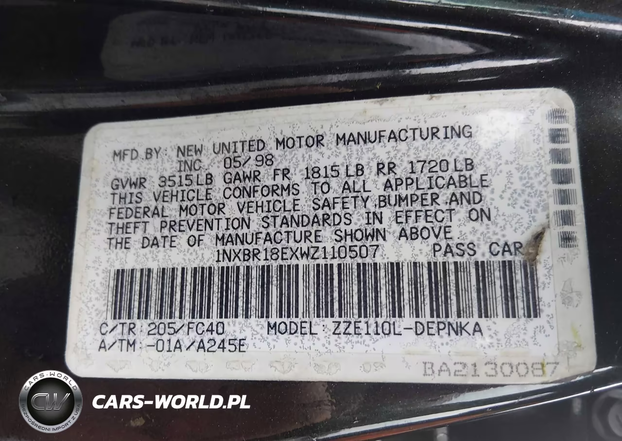 1998 Toyota Corolla Le VIN:1NXBR18EXWZ110507 - 9