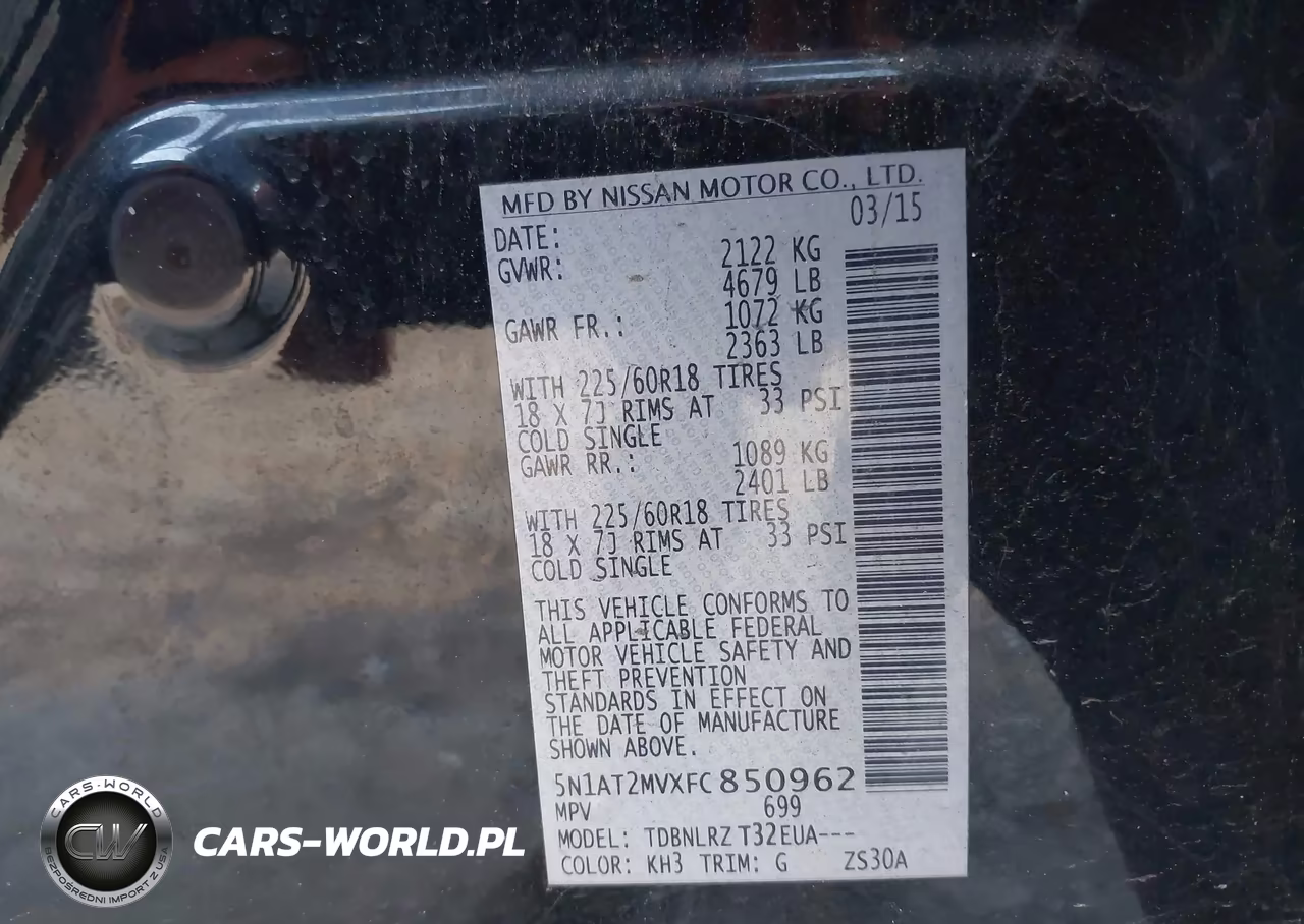 2015 Nissan Rogue Sl VIN:5N1AT2MVXFC850962 - 9