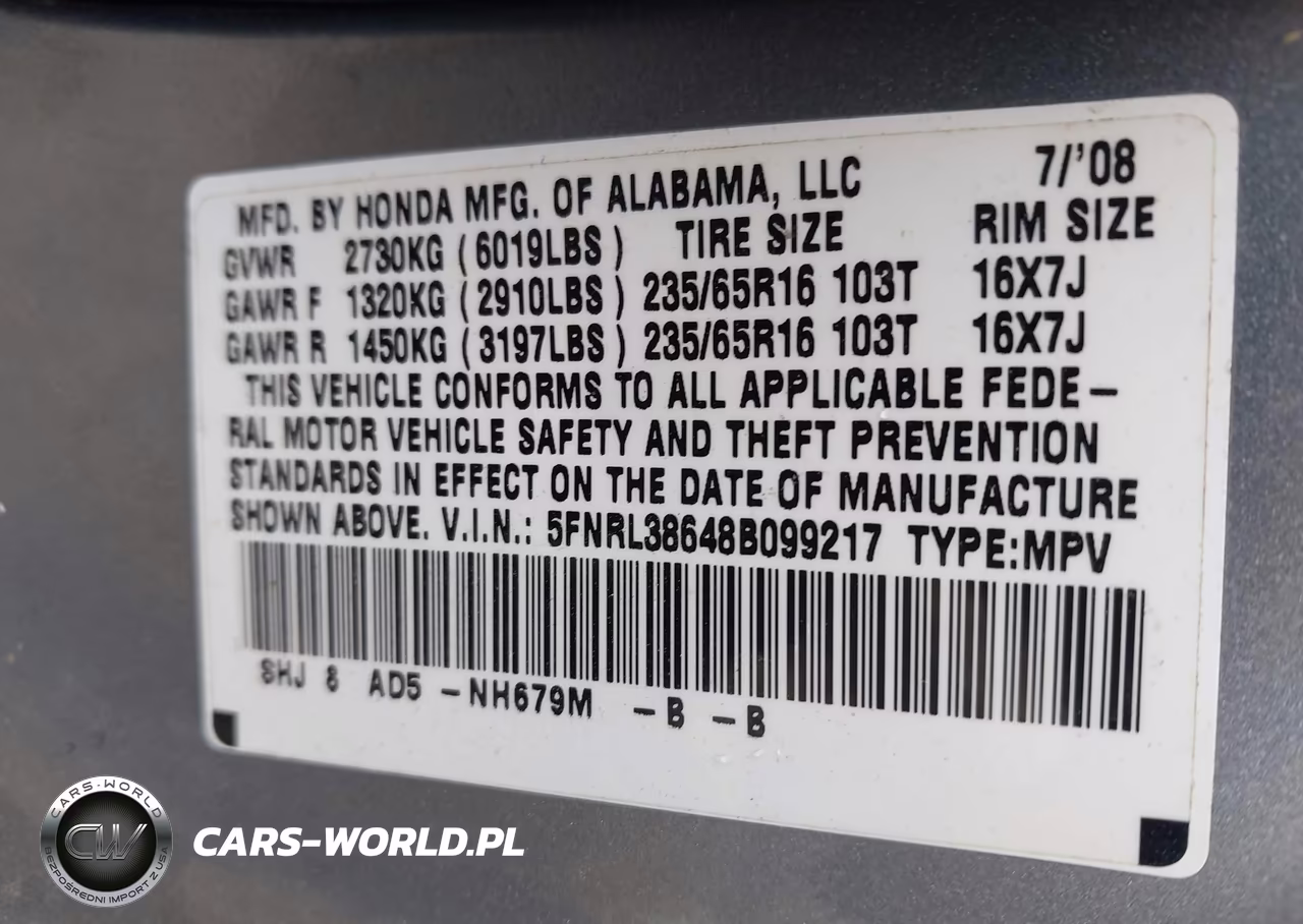 2008 Honda Odyssey Ex-L VIN:5FNRL38648B099217 - 9