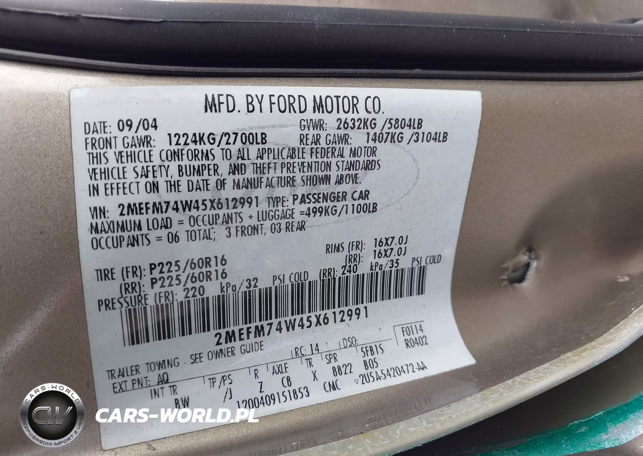 2005 Mercury Grand Marquis Gs VIN:2MEFM74W45X612991 - 9
