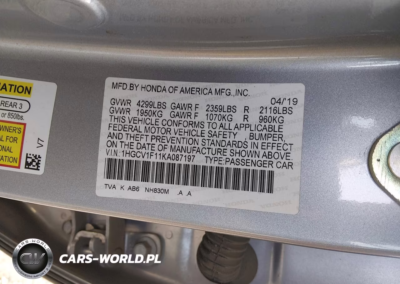 2019 Honda Accord Lx VIN:1HGCV1F11KA087197 - 9
