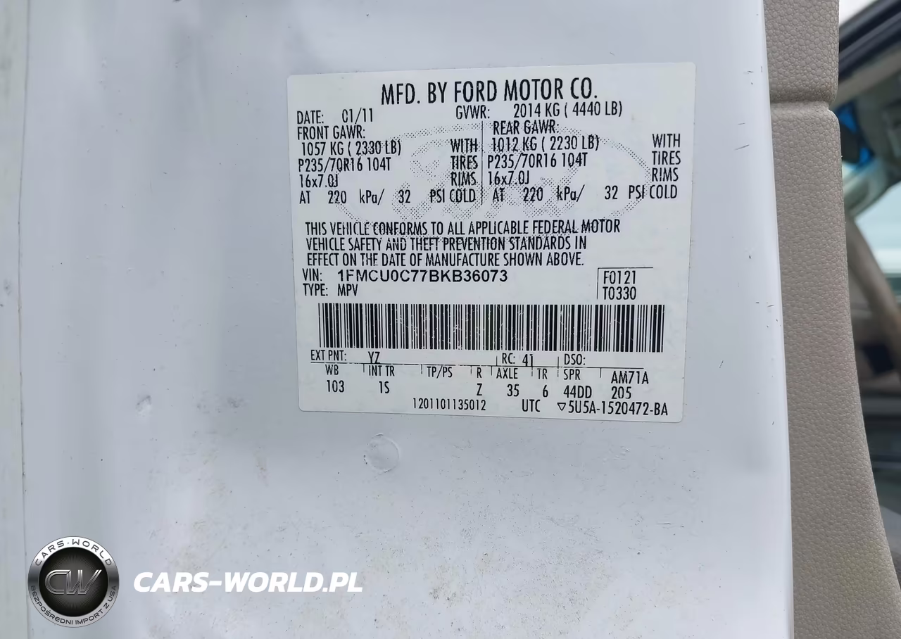 2011 Ford Escape Xls VIN:1FMCU0C77BKB36073 - 9