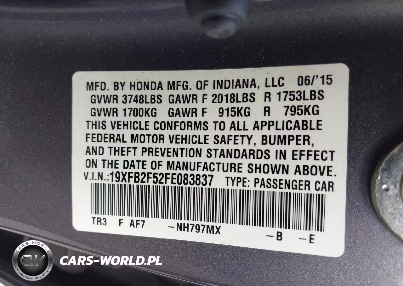 2015 Honda Civic Lx VIN:19XFB2F52FE083837 - 9