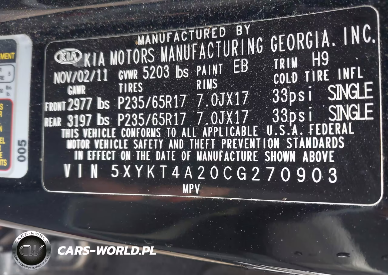 2012 Kia Sorento Lx V6 VIN:5XYKT4A20CG270903 - 9