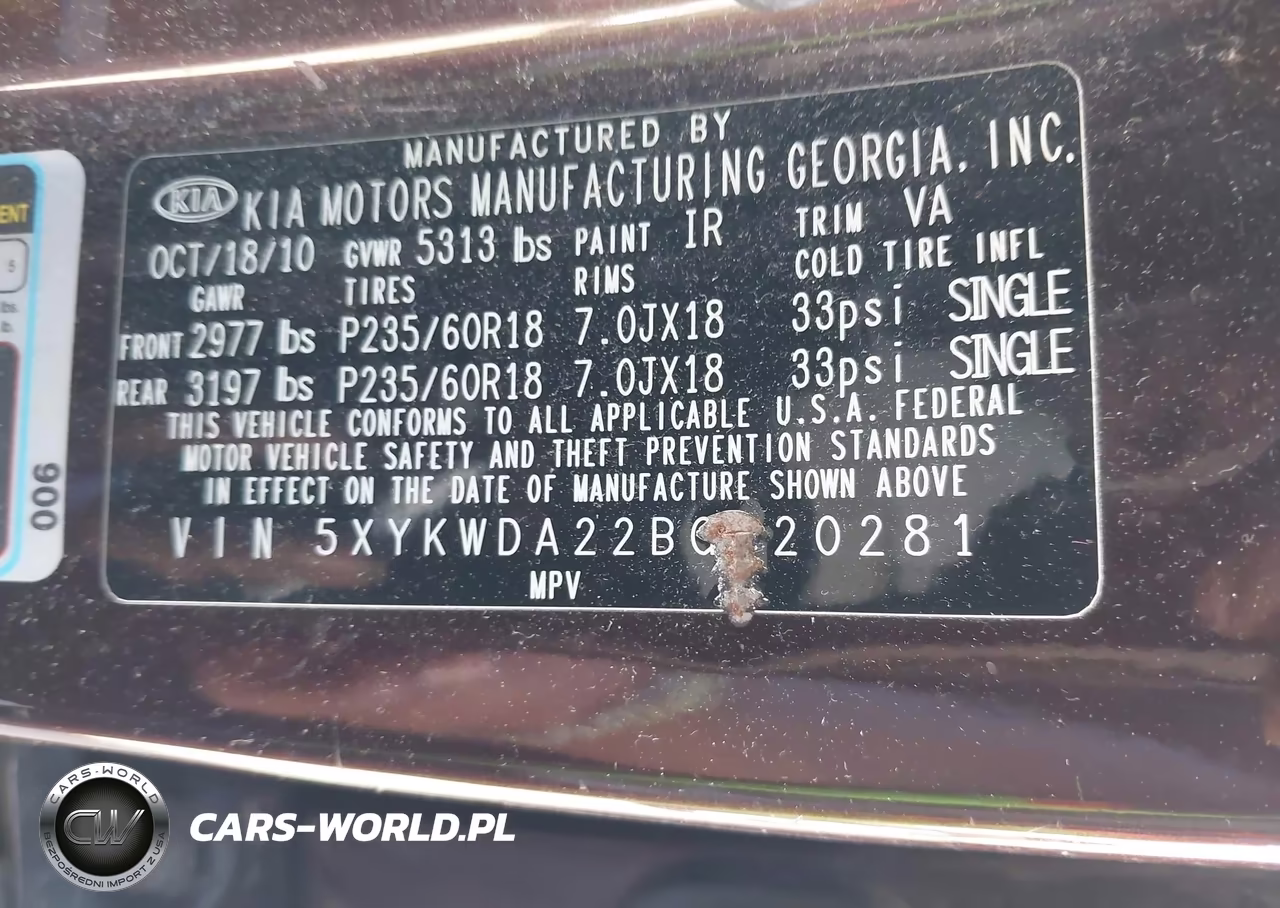 2011 Kia Sorento Sx V6 VIN:5XYKWDA22BG120281 - 9