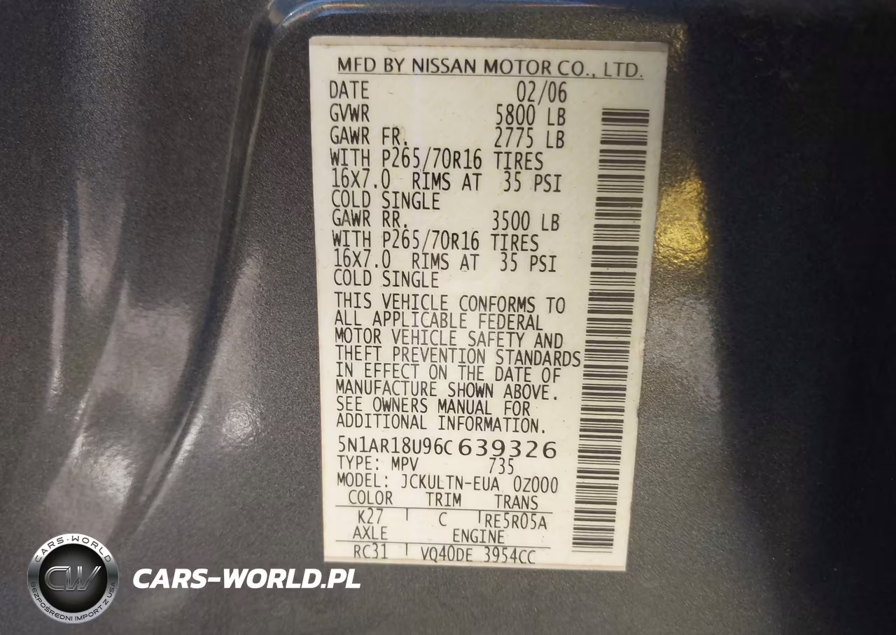 2006 Nissan Pathfinder Se VIN:5N1AR18U96C639326 - 9