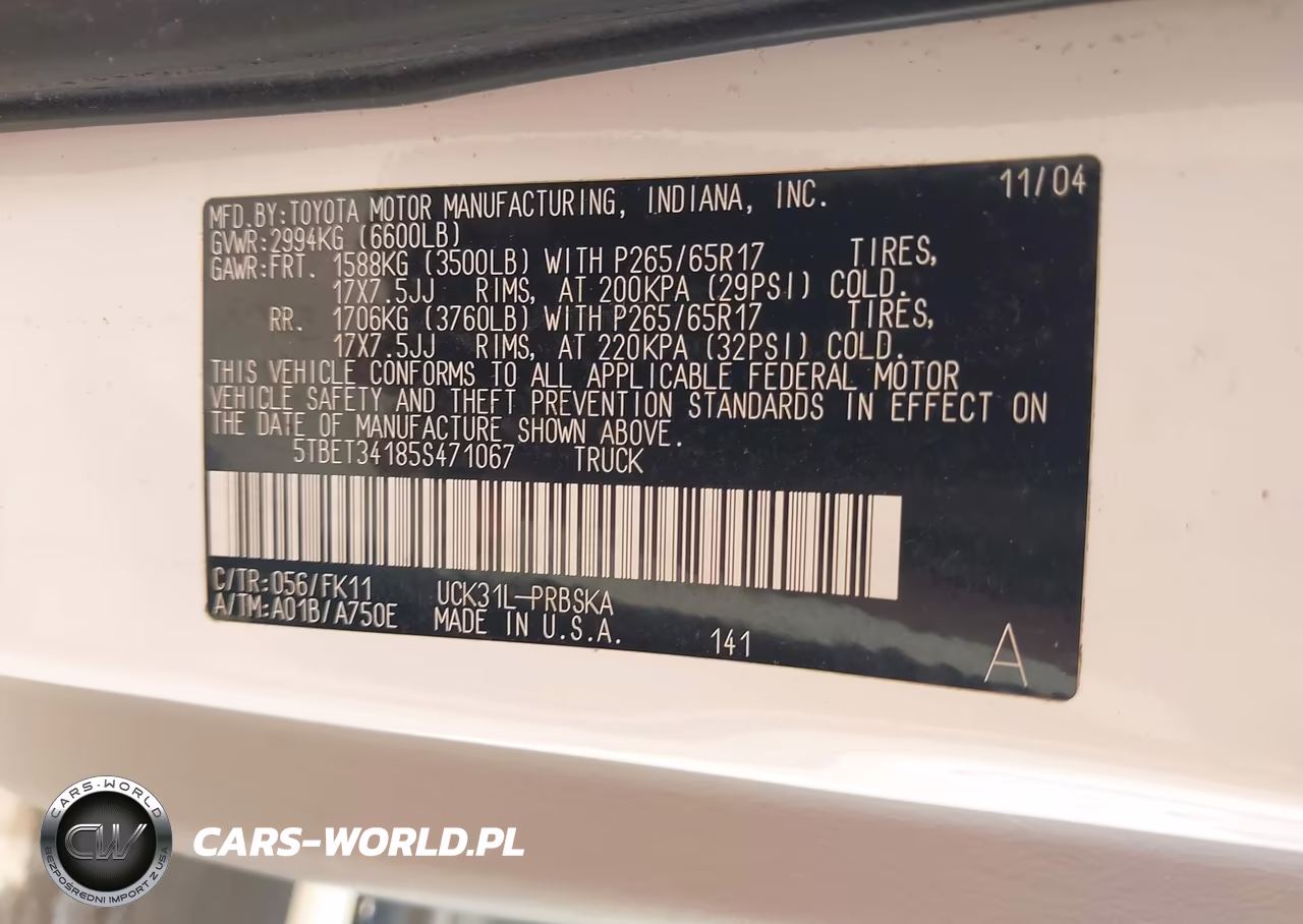 2005 Toyota Tundra Sr5 V8 VIN:5TBET34185S471067 - 9