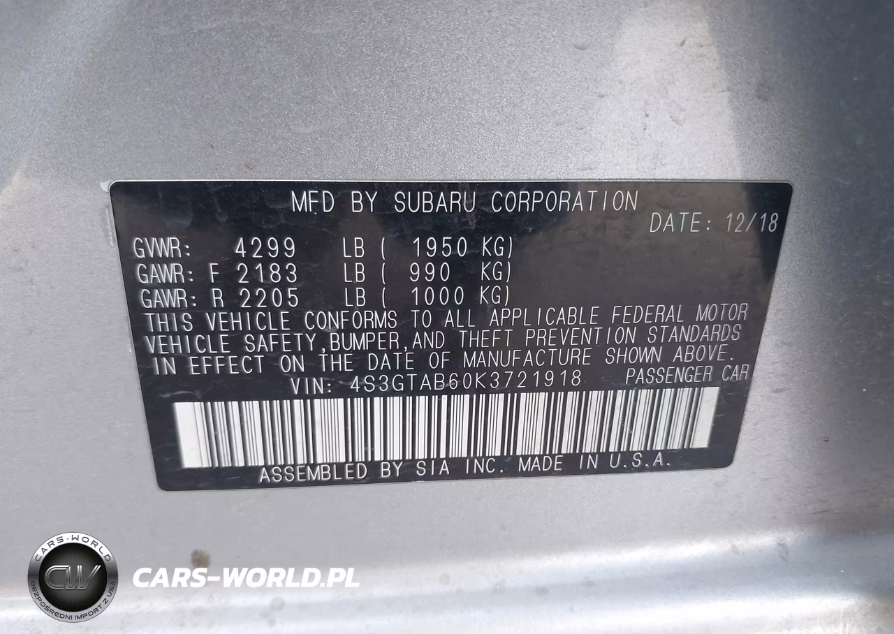 2019 Subaru Impreza 2.0I VIN:4S3GTAB60K3721918 - 9