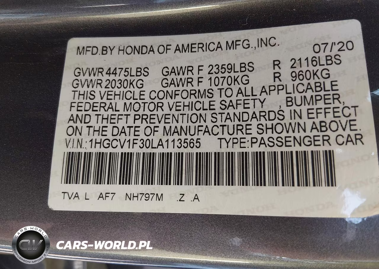 2020 Honda Accord Sport VIN:1HGCV1F30LA113565 - 9