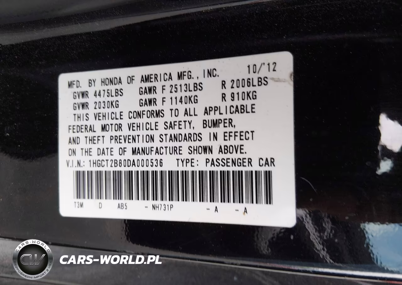 2013 Honda Accord Ex-L V-6 VIN:1HGCT2B80DA000536 - 9