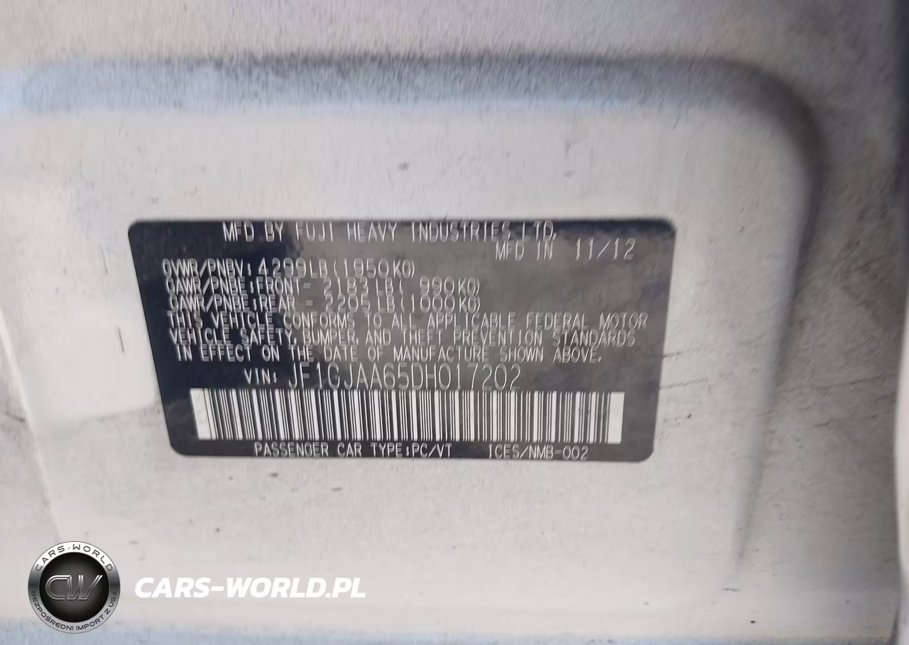 2013 Subaru Impreza 2.0I VIN:JF1GJAA65DH017202 - 9