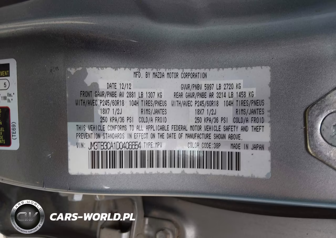 2013 Mazda Cx-9 Touring VIN:JM3TB3CA1D0406654 - 9