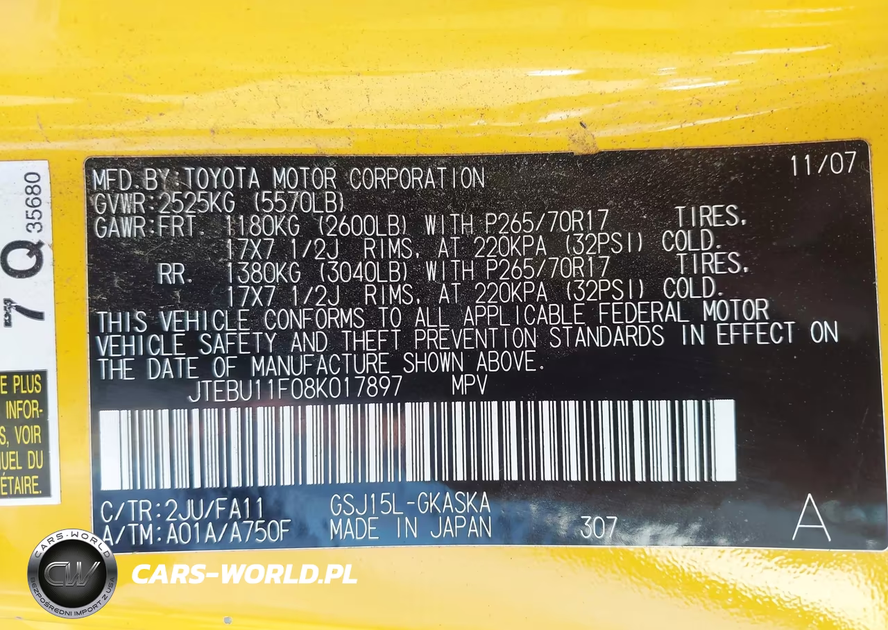 2008 Toyota Fj Cruiser Base VIN:JTEBU11F08K017897 - 9
