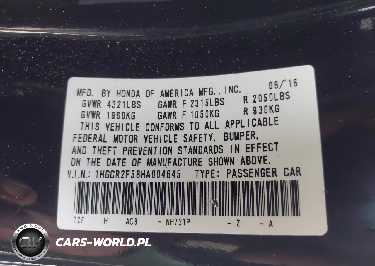 2017 Honda Accord Sport VIN:1HGCR2F58HA004645 - 9