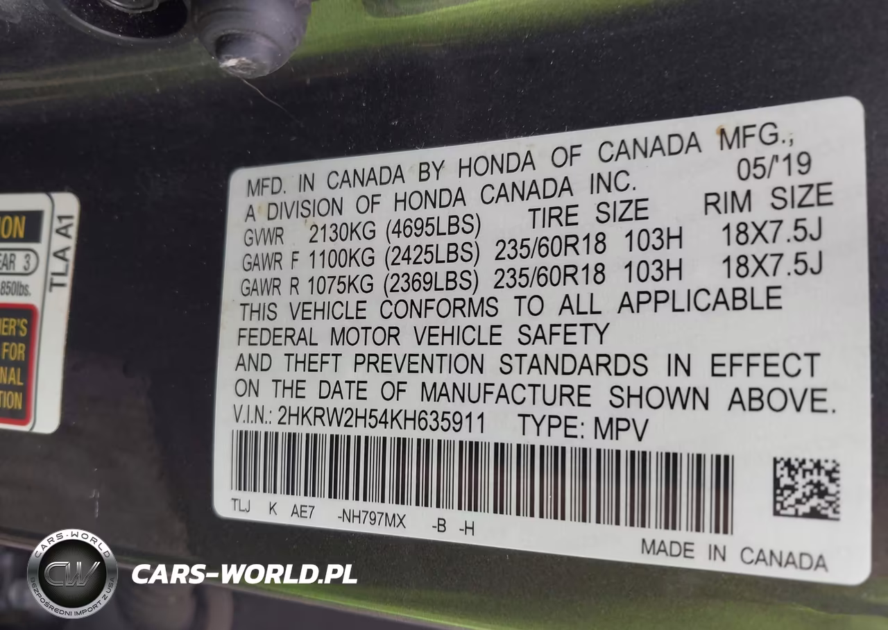 2019 Honda Cr-V Ex VIN:2HKRW2H54KH635911 - 9