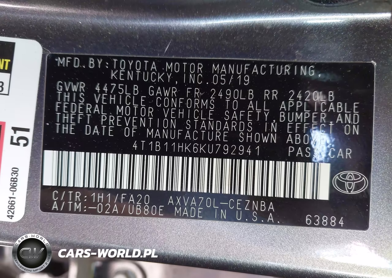 2019 Toyota Camry Le VIN:4T1B11HK6KU792941 - 9