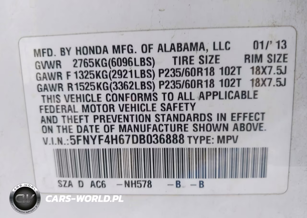 2013 Honda Pilot Ex-L VIN:5FNYF4H67DB036888 - 9