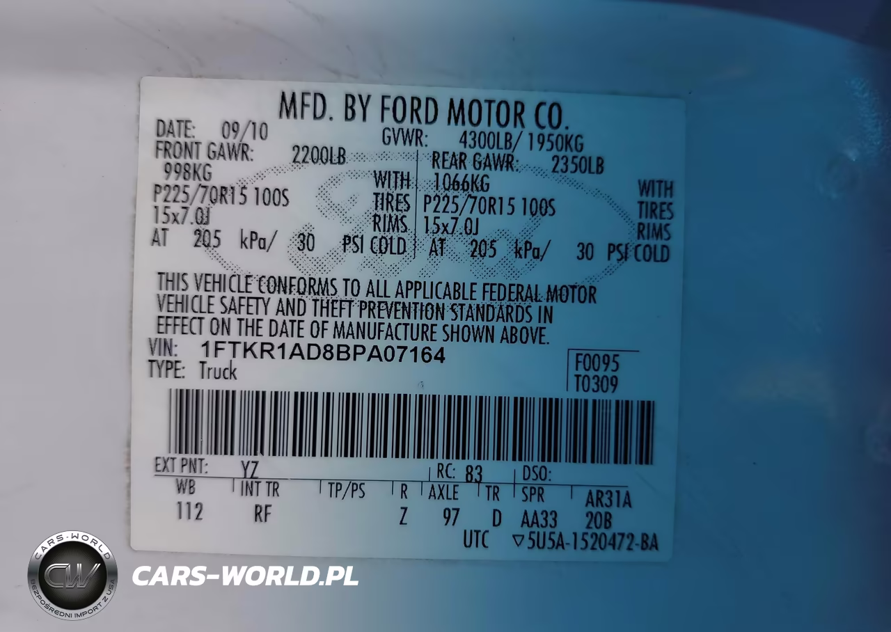 2011 Ford Ranger Xl VIN:1FTKR1AD8BPA07164 - 9