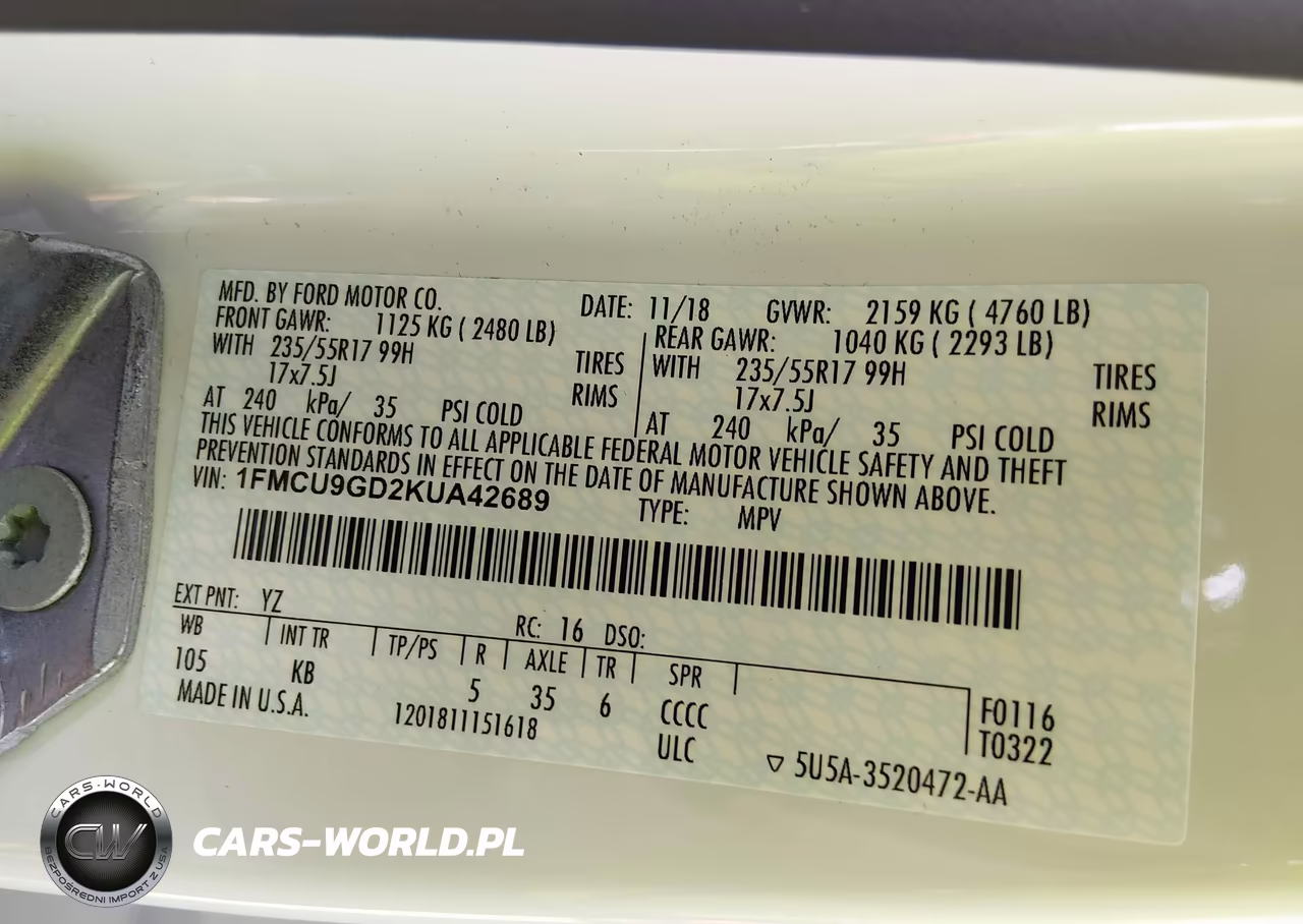 2019 Ford Escape Se VIN:1FMCU9GD2KUA42689 - 9