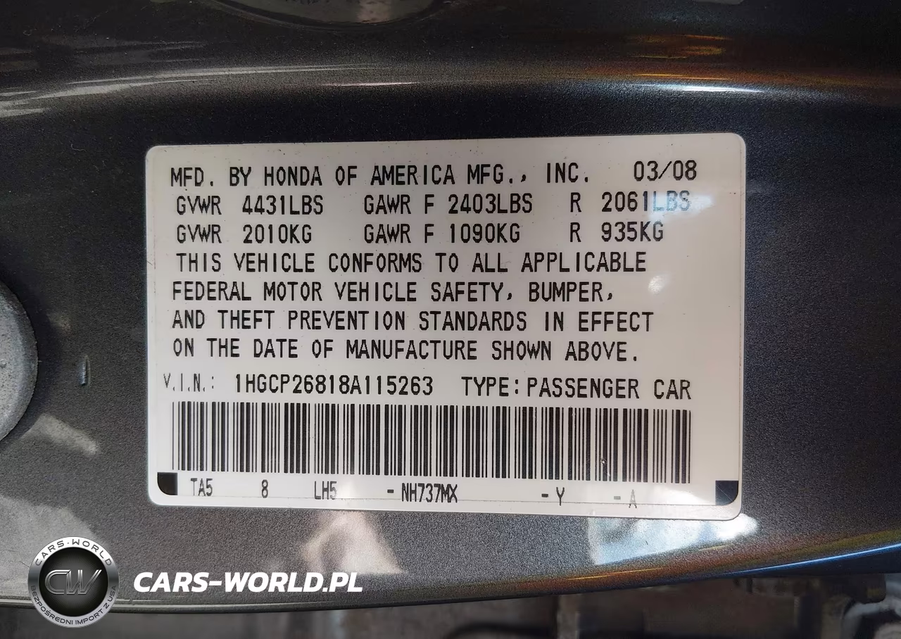 2008 Honda Accord 2.4 Ex-L VIN:1HGCP26818A115263 - 9