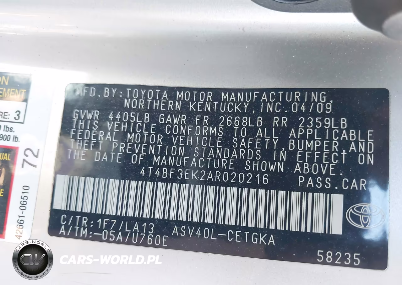 2010 Toyota Camry Xle VIN:4T4BF3EK2AR020216 - 9