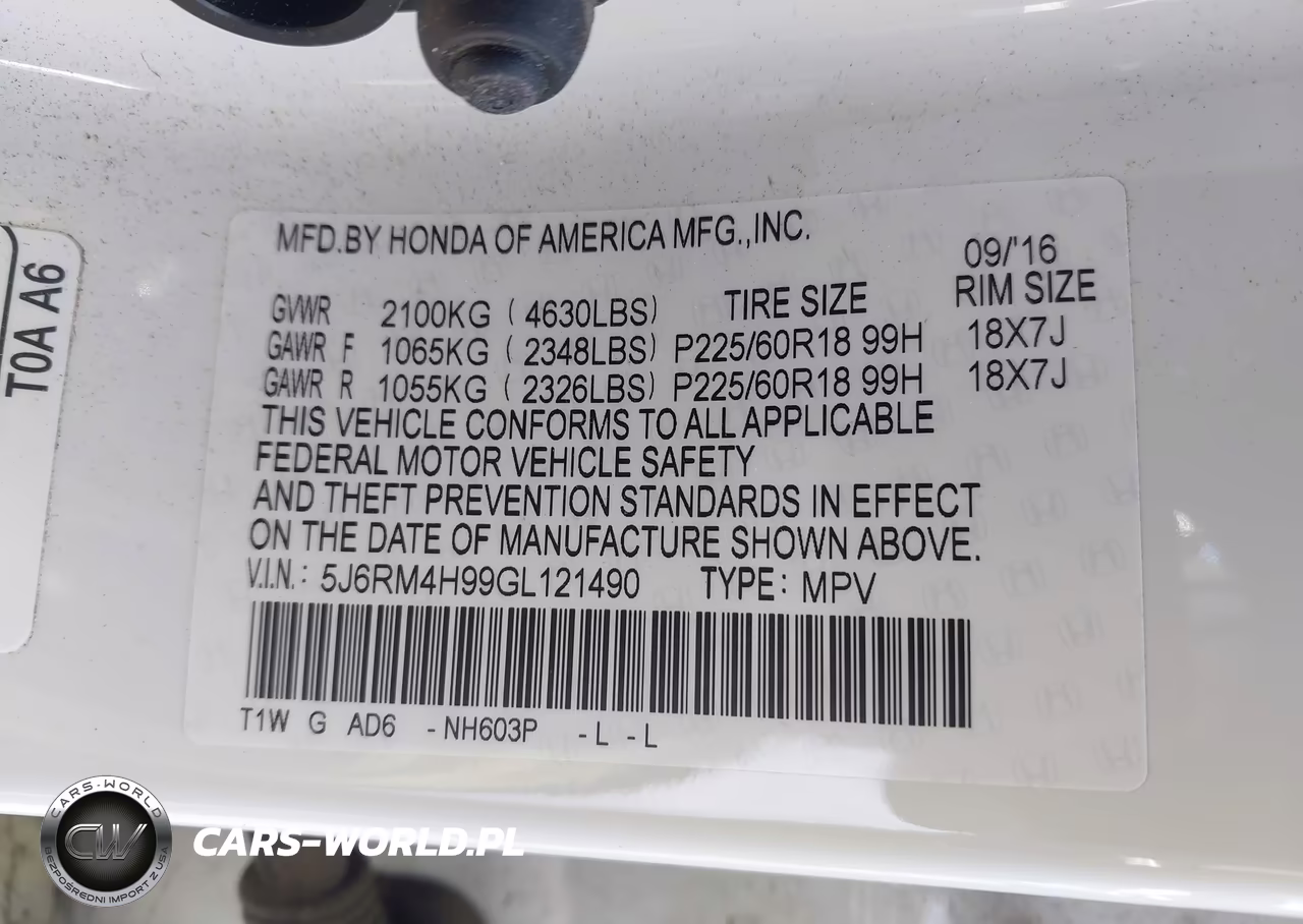 2016 Honda Cr-V Touring VIN:5J6RM4H99GL121490 - 9
