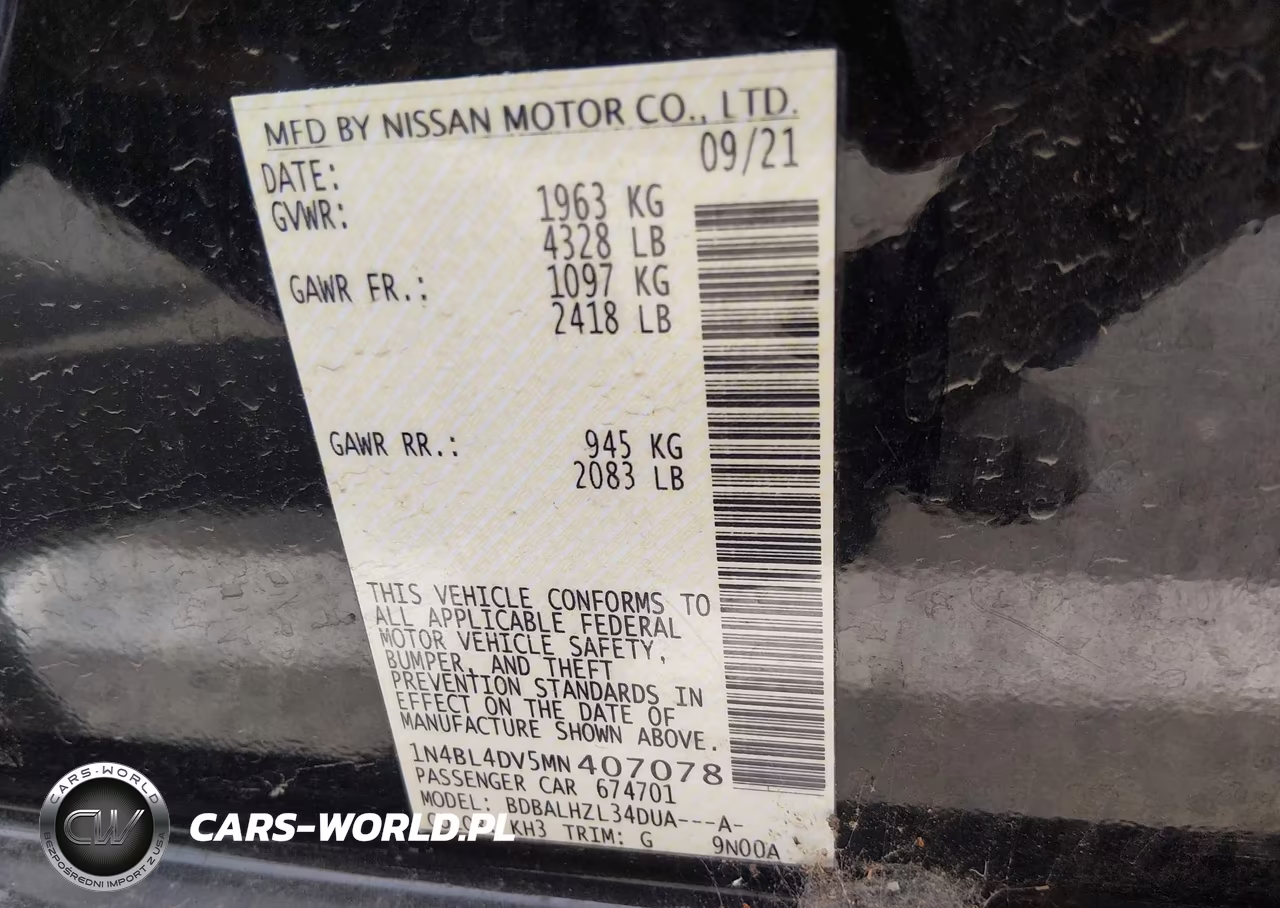 2021 Nissan Altima Sv VIN:1N4BL4DV5MN407078 - 9