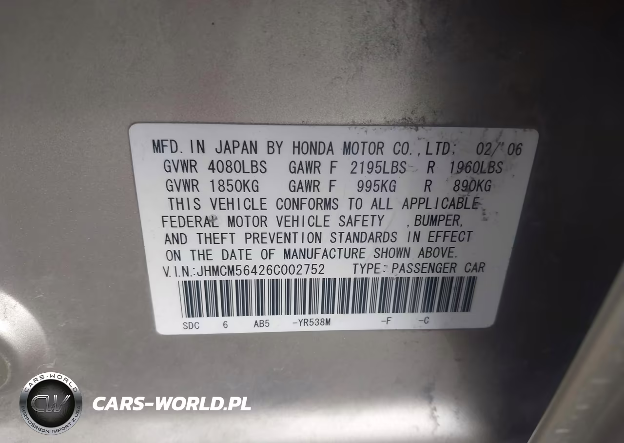 2006 Honda Accord Lx VIN:JHMCM56426C002752 - 9
