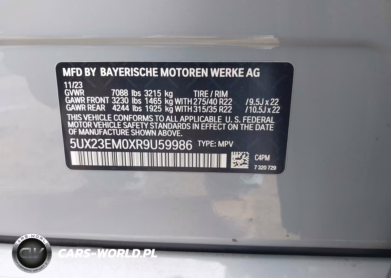 2024 BMW X7 xDrive40I VIN:5UX23EM0XR9U59986 - 9