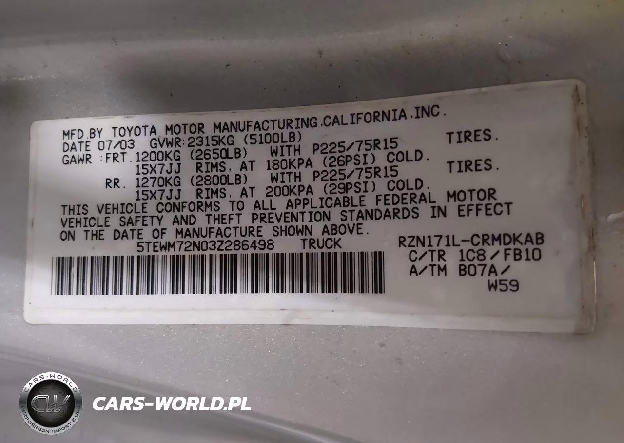 2003 Toyota Tacoma VIN:5TEWM72N03Z286498 - 9