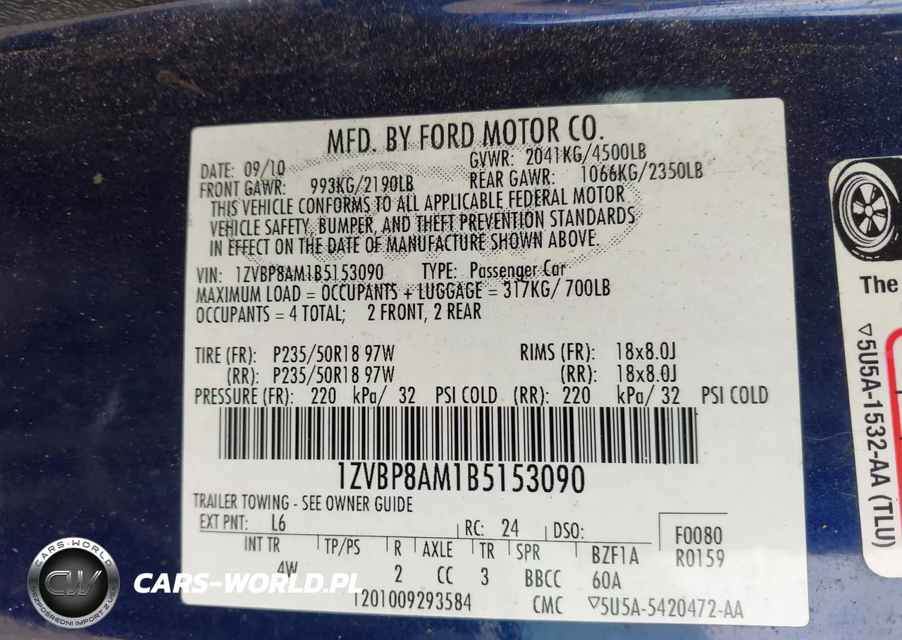 2011 Ford Mustang V6 Premium VIN:1ZVBP8AM1B5153090 - 9