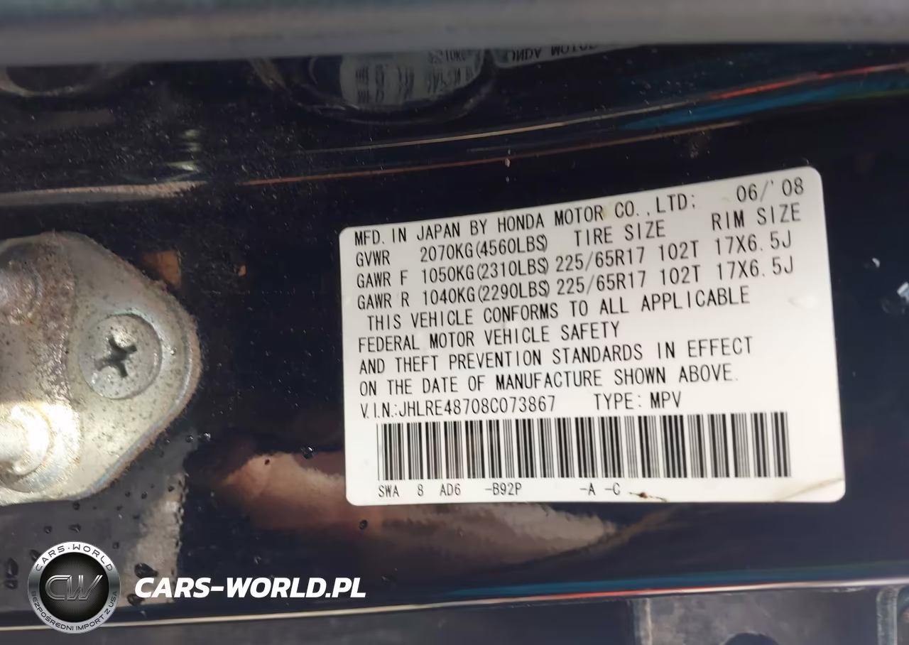 2008 Honda Cr-V Ex-L VIN:JHLRE48708C073867 - 9
