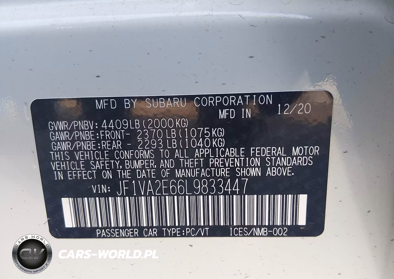 2020 Subaru Wrx Sti VIN:JF1VA2E66L9833447 - 9