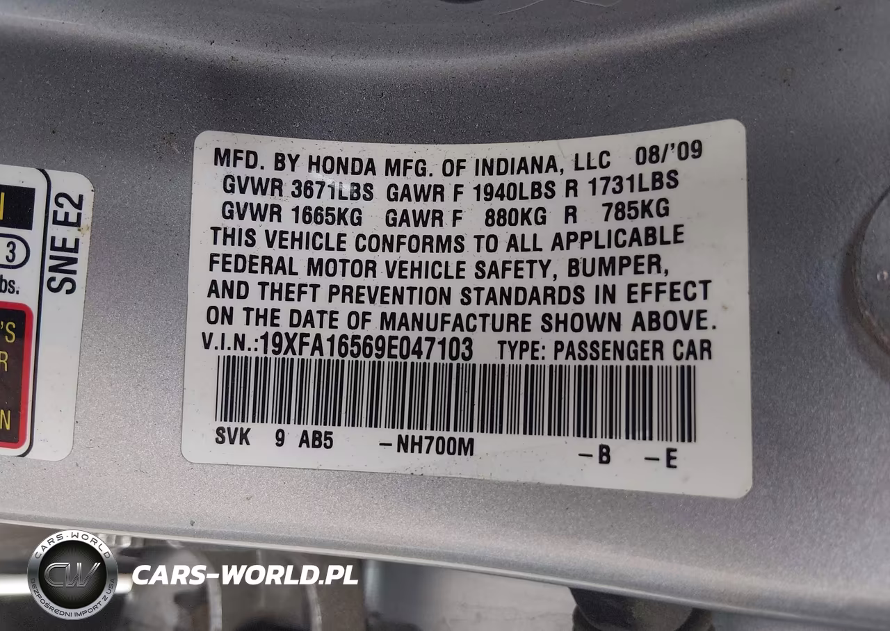 2009 Honda Civic Lx VIN:19XFA16569E047103 - 9